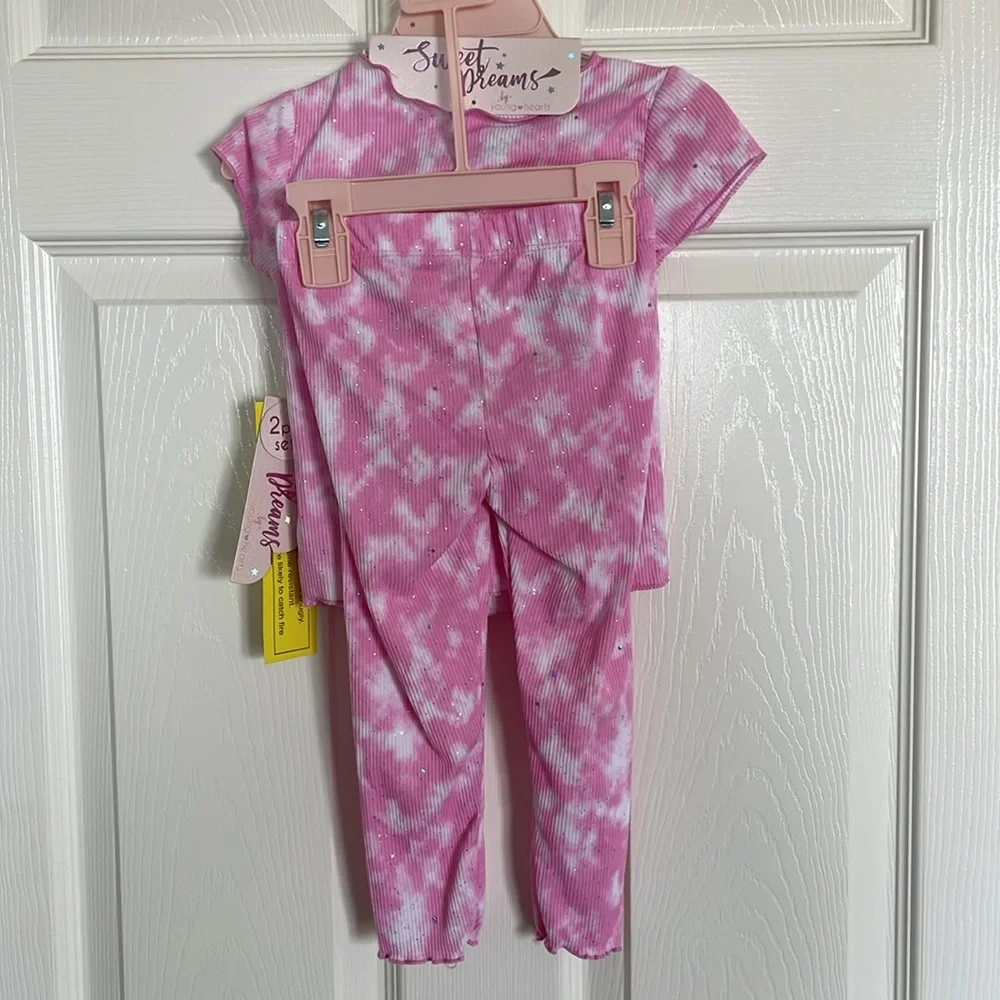 NEW! Pink and White Tie Dye Two Piece Top/Pants Set with Headband Size 24 months